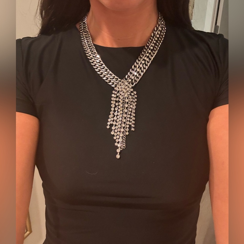 Silver Rhinestone Fringe Necklace - Picture 5 of 5